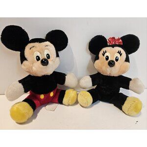 Vintage 7.5" Tall Disneyland Walt Disney World Mickey + Minnie Mouse Plushie